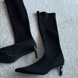 Zara Black Ribbed Heeled Boots